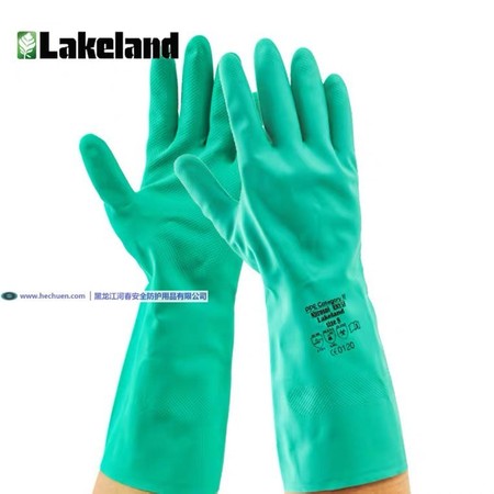 Lakeland雷克兰 CN15F丁腈橡胶防化手套工业耐酸碱绿色污食品加工