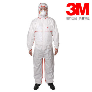 3m4565 白色带帽红色胶条 连体农药防化学喷漆防护服防尘服